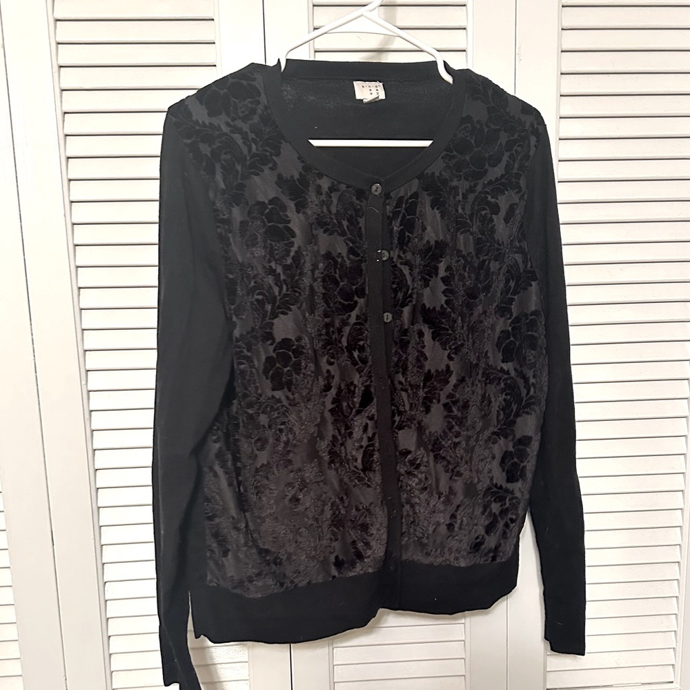 A New Day black cardigan with velvet appliqué
